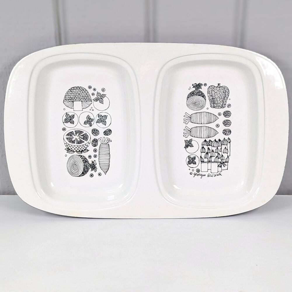 Vintage MCM Georges Briard Enamelware Divided Dish Fruits and Vegetables Design